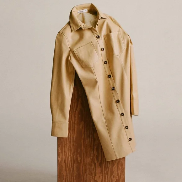 Mango Yellow Faux Leather Shirt Dress sz 2 - Picture 11 of 12